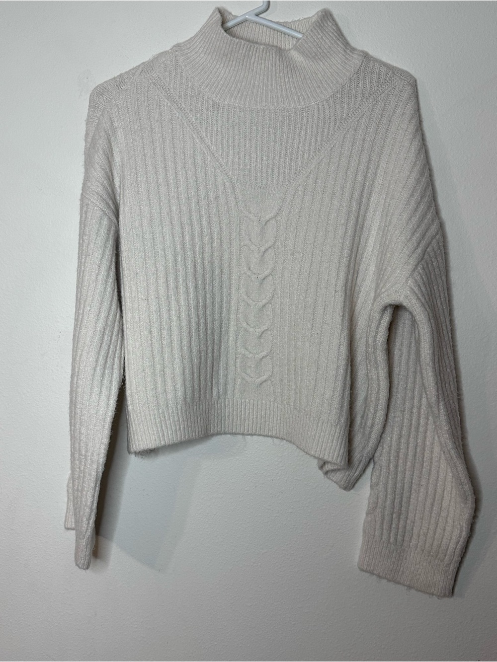 RD Style Cream Ribbed Turtleneck Cable Knit Sweater